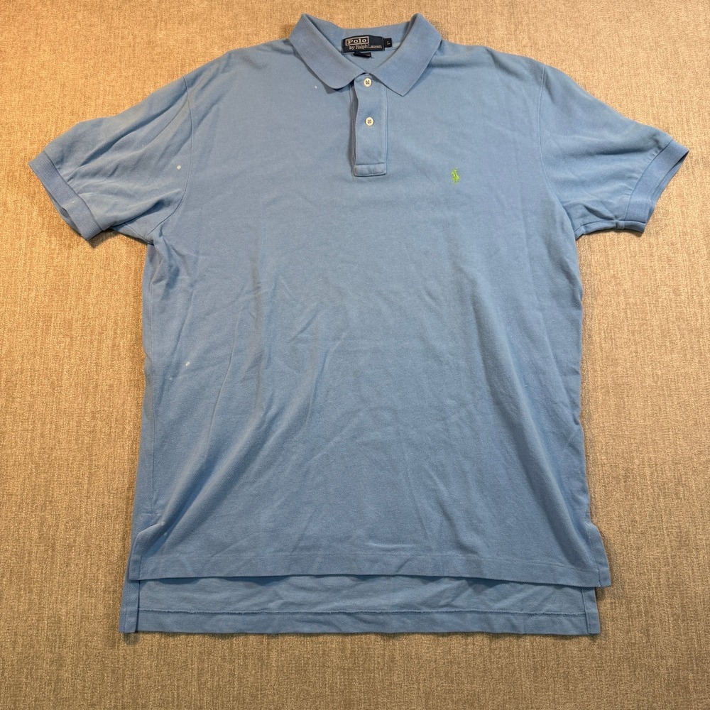 Polo Ralph Lauren Mens Large Light Blue Cotton Pique Polo Shirt Lime Green Pony